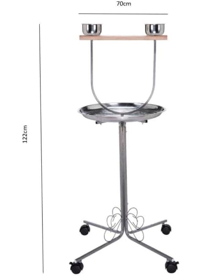 Premium Bird Play Top Stand With Wooden Perch And Stainless Steel Bowls - Mess-Free Feeding And Playtime Solution!
