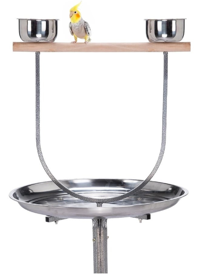Premium Bird Play Top Stand With Wooden Perch And Stainless Steel Bowls - Mess-Free Feeding And Playtime Solution!