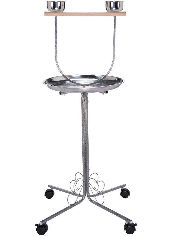 Premium Bird Play Top Stand With Wooden Perch And Stainless Steel Bowls - Mess-Free Feeding And Playtime Solution!