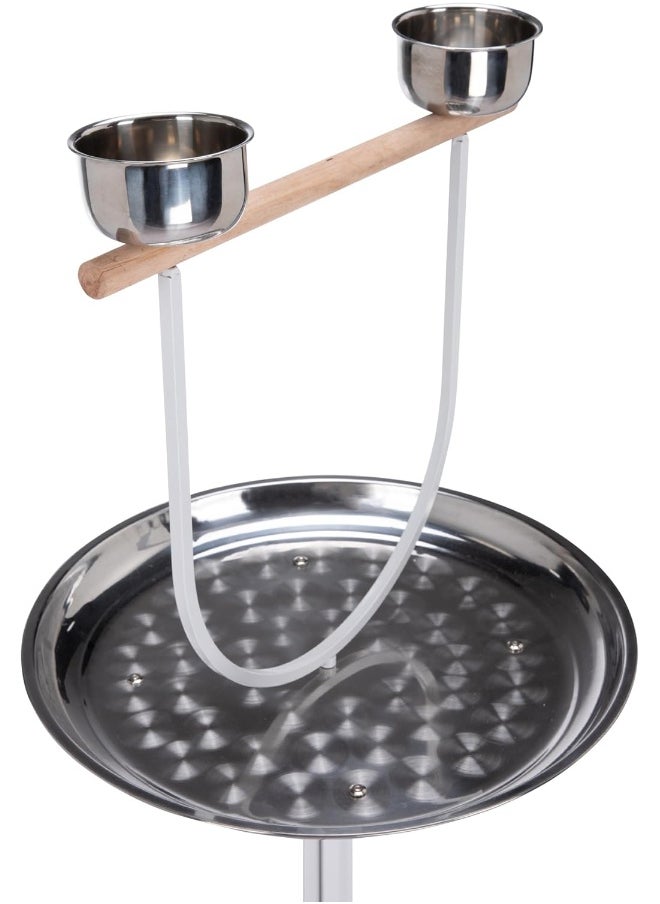 Premium Bird Play Top Stand With Wooden Perch And Stainless Steel Bowls - Mess-Free Feeding And Playtime Solution! White
