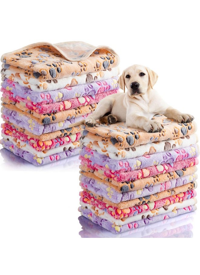 Chumia 40 Pcs Blankets Soft Fluffy Fleece Washable Pet Dog Sleep mat Paw Print Pattern Fleece Blankets for Pets Throw Warm Bed Mat for Dog Puppy Cat(30 x 20 Inch,Beige, Brown, Pink, Purple)