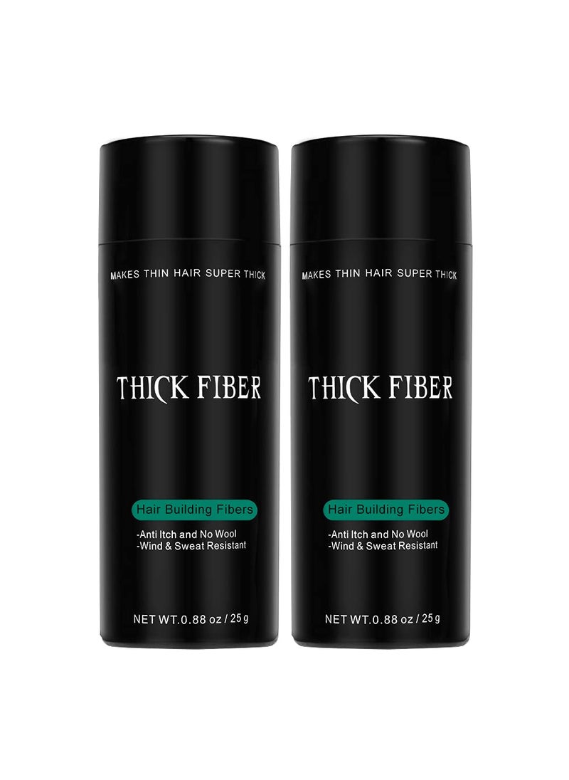 THICK FIBER Hair Fibers for Thinning Hair & Bald spots (BLACK, Pack of 2) - 25g Bottle - Conceals Hair Loss in Seconds - Hair Powder For Women & Men