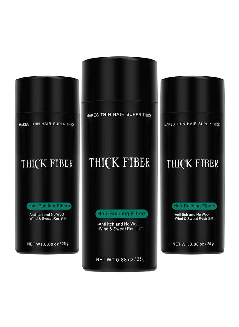 THICK FIBER Hair Building Fibers for Bald Spots & Thinning Hair (LIGHT BROWN, Pack of 3) - 25g Bottle - Conceals Hair Loss in Seconds - Hair Fibers for Men & Women