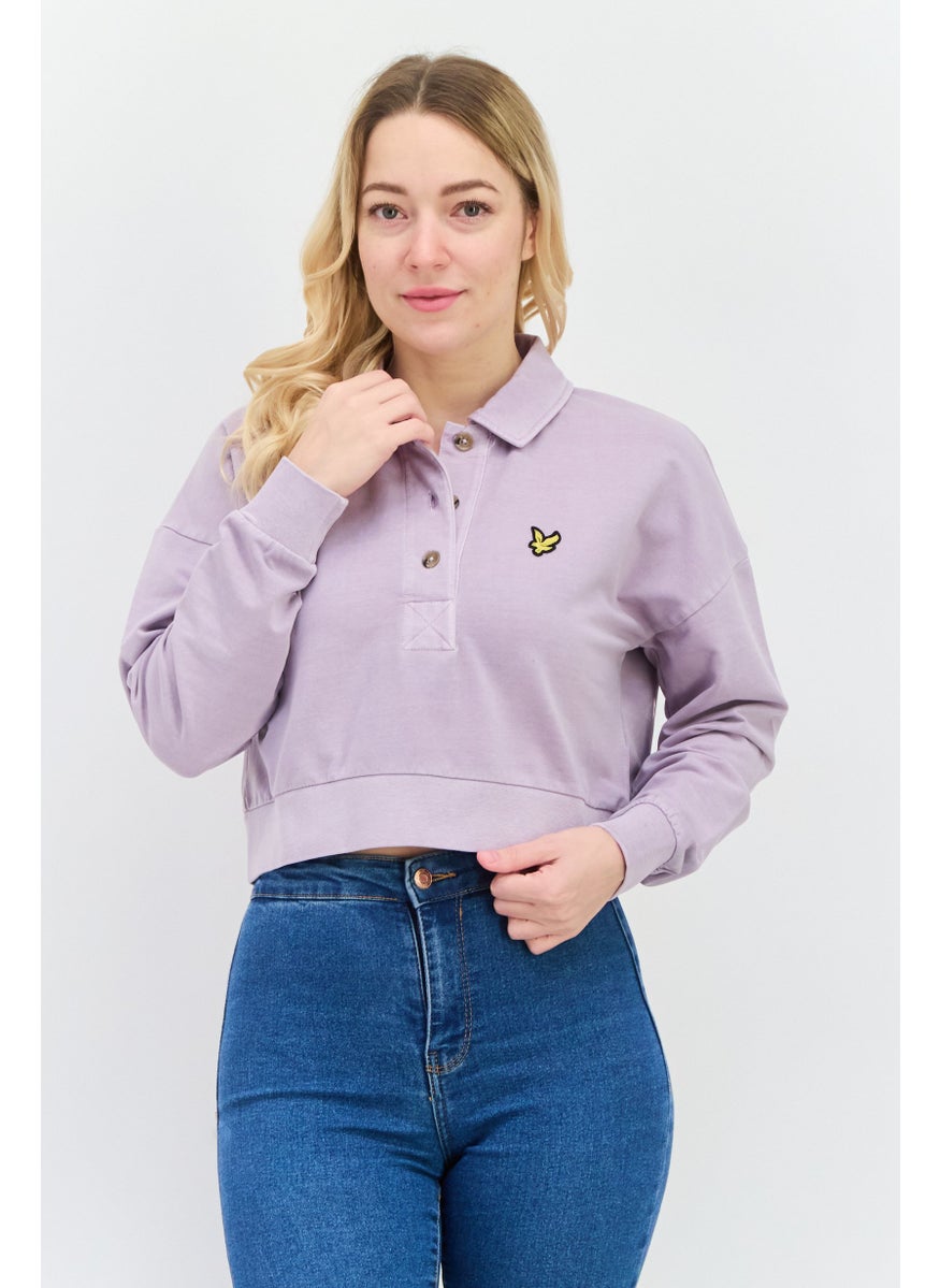 Women Spread Collar Brand Logo Long Sleeves Sweatshirt, Purple Skies