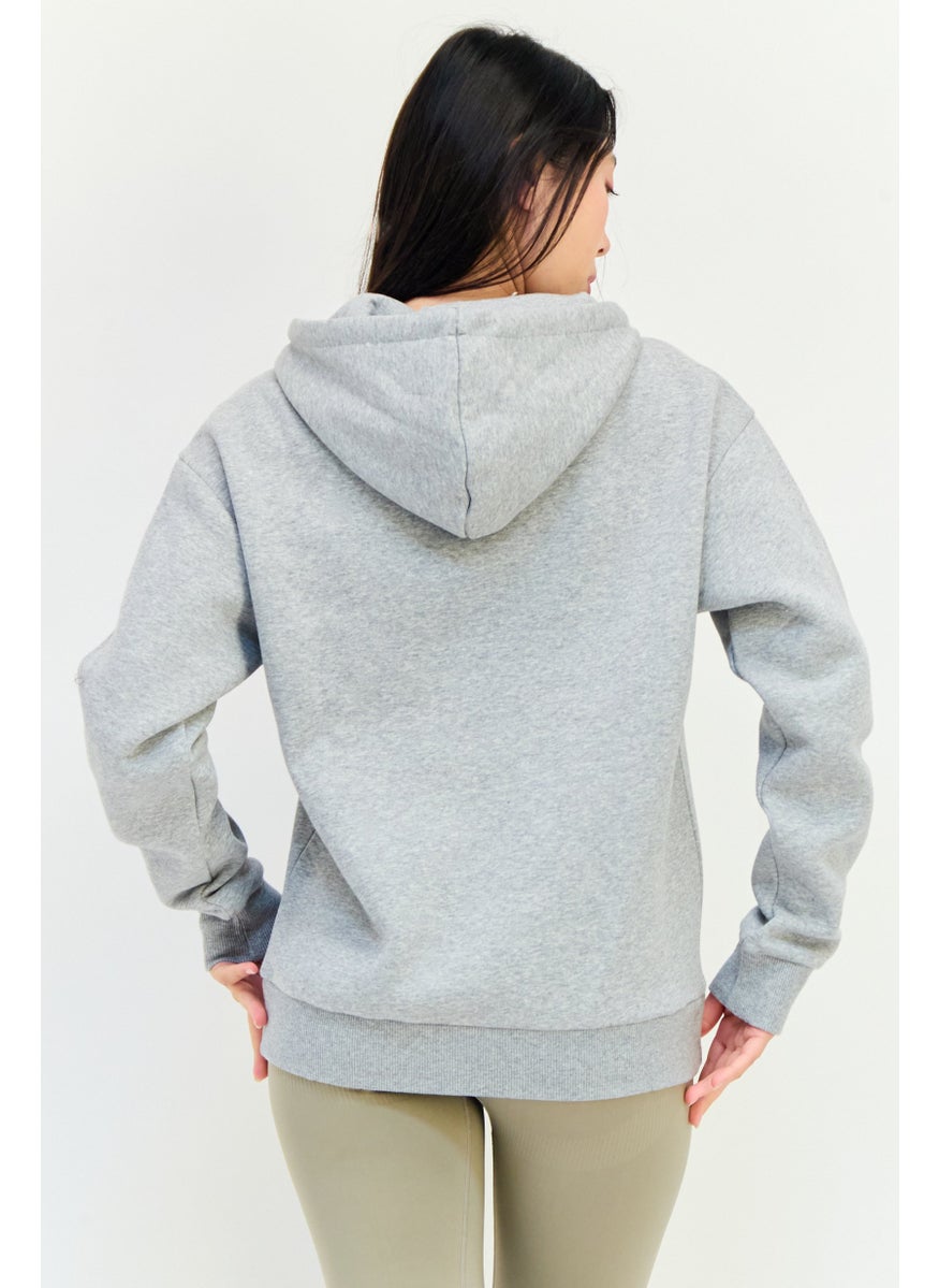 Women Sportswear Fit Brand Logo long Sleeves Outdoor Hoodie, Grey