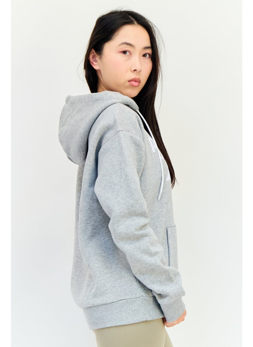Women Sportswear Fit Brand Logo long Sleeves Outdoor Hoodie, Grey
