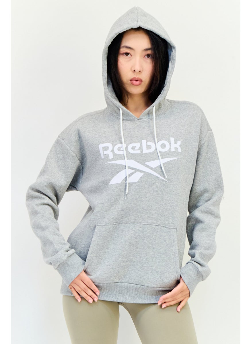 Women Sportswear Fit Brand Logo long Sleeves Outdoor Hoodie, Grey
