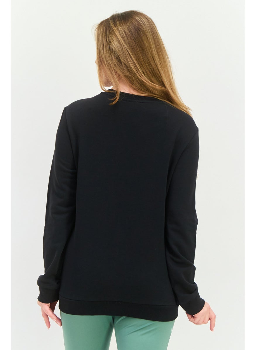 Women Sportswear Fit Long Sleeves Outdoor Sweatshirt, Black/White