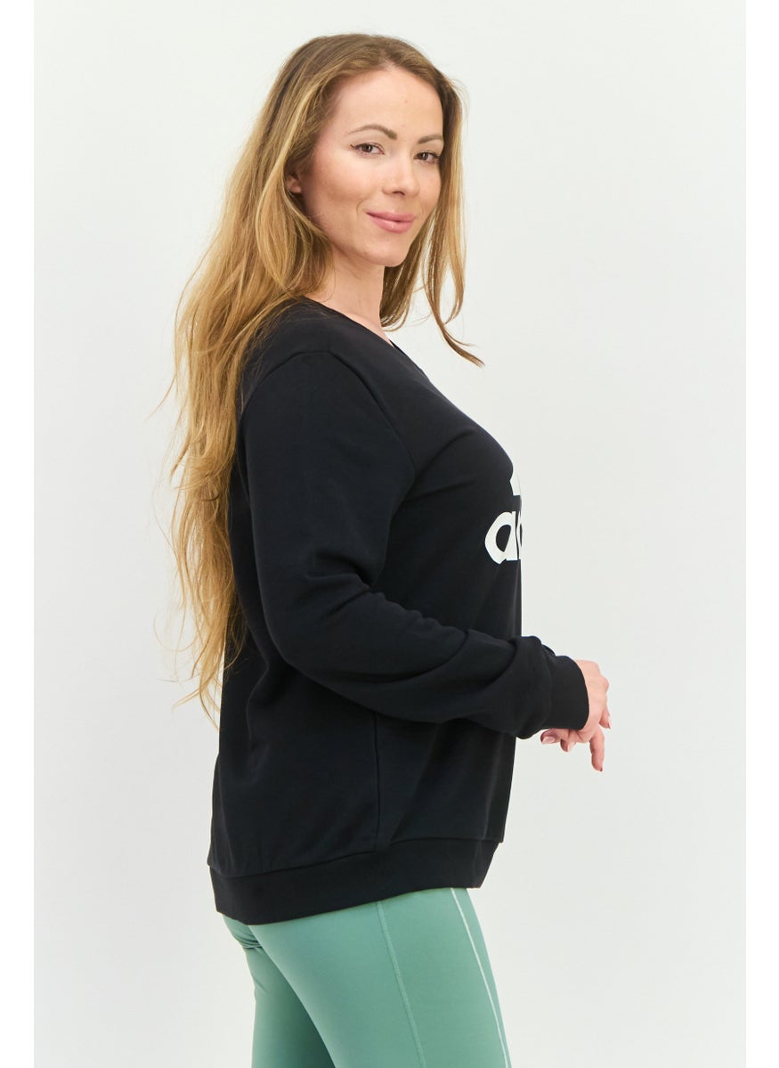 Women Sportswear Fit Long Sleeves Outdoor Sweatshirt, Black/White