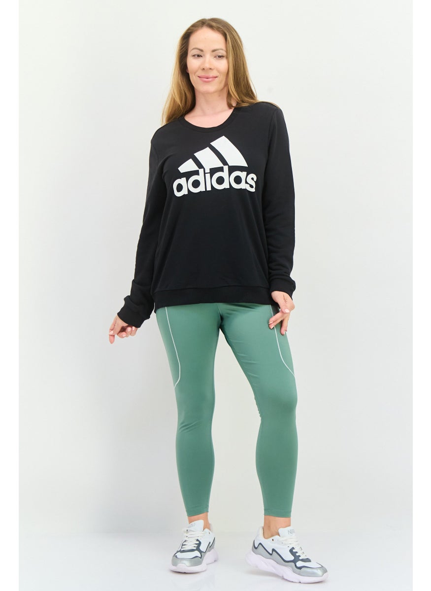 Women Sportswear Fit Long Sleeves Outdoor Sweatshirt, Black/White