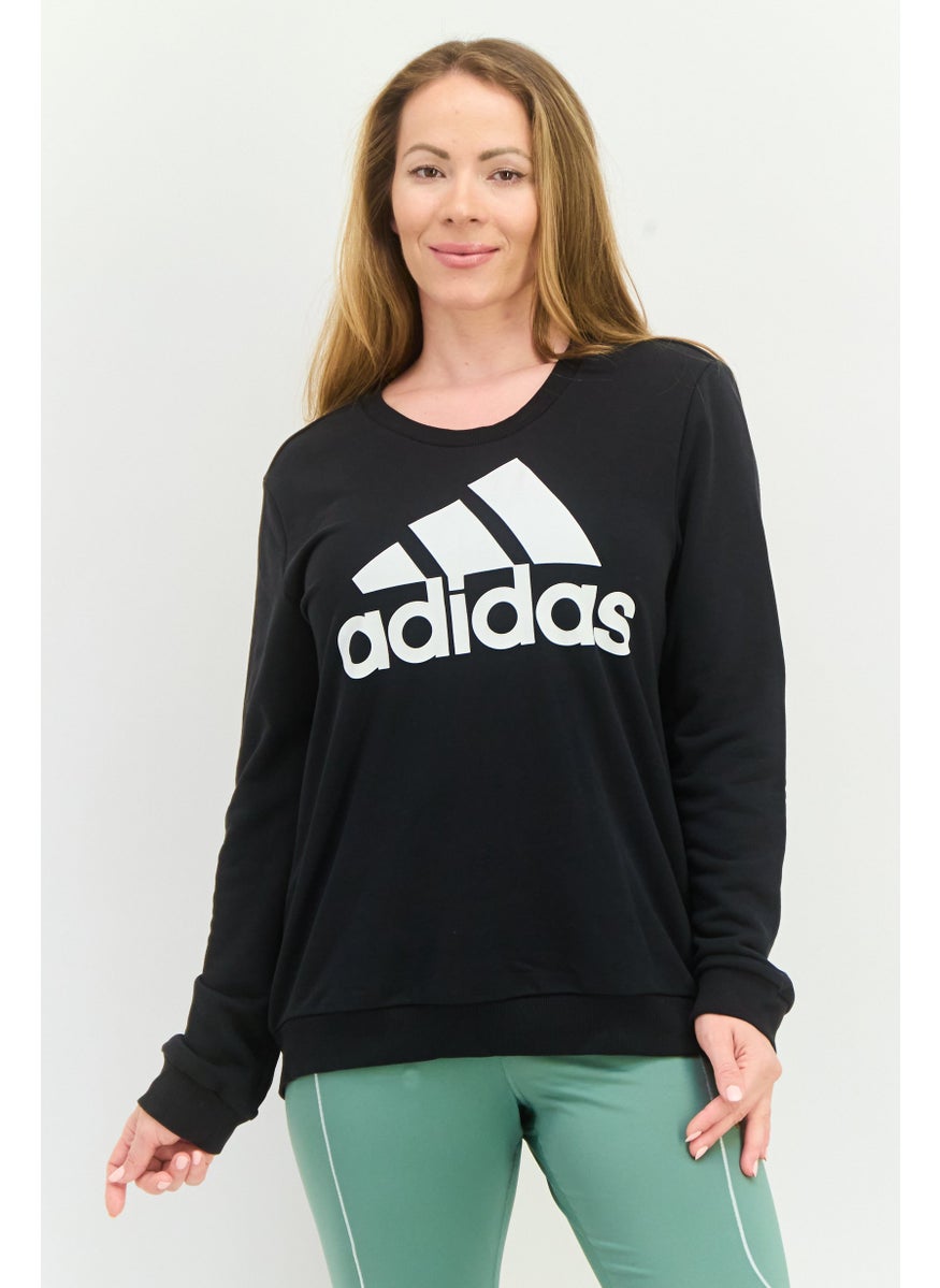 Women Sportswear Fit Long Sleeves Outdoor Sweatshirt, Black/White