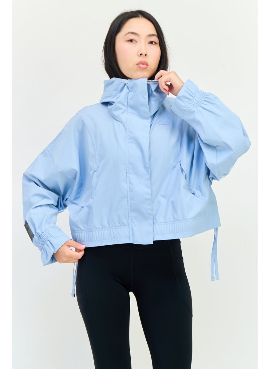 Women Sportswear Fit Long Sleeve Outdoor Hooded Sweatshirt, Light Blue