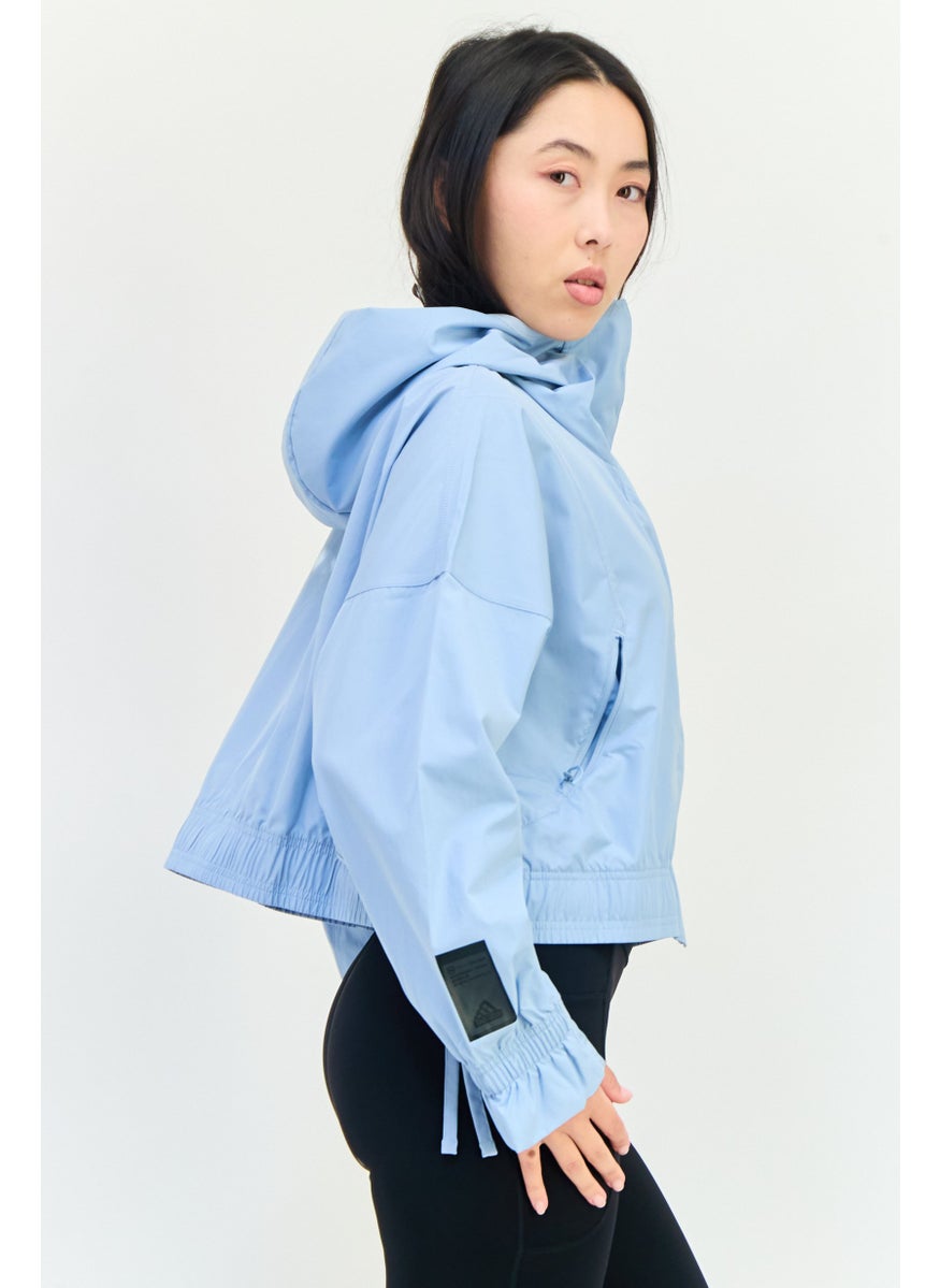 Women Sportswear Fit Long Sleeve Outdoor Hooded Sweatshirt, Light Blue