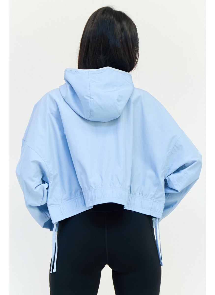Women Sportswear Fit Long Sleeve Outdoor Hooded Sweatshirt, Light Blue