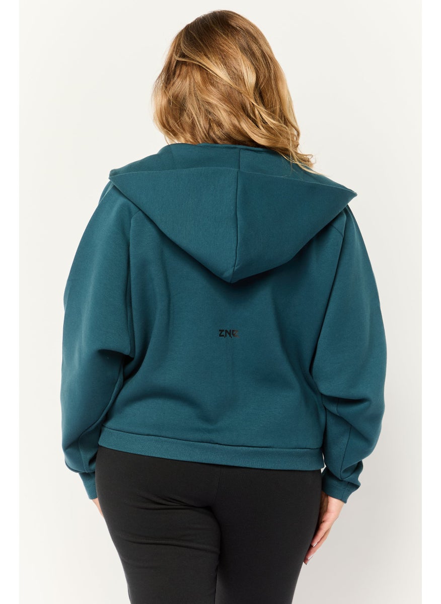 Women Sportswear Fit Long Sleeve Outdoor Hoodie, Dark Teal Blue