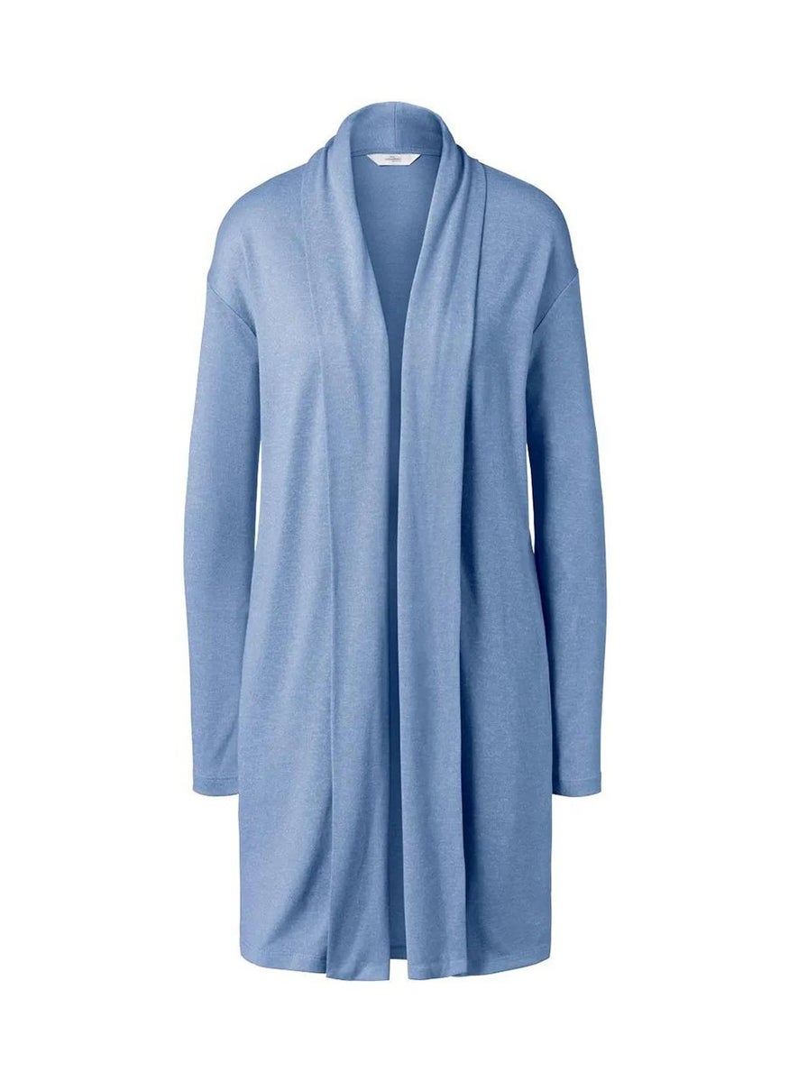 Women Regular Fit Plain Long Sleeve Open Front Cardigan, Blue