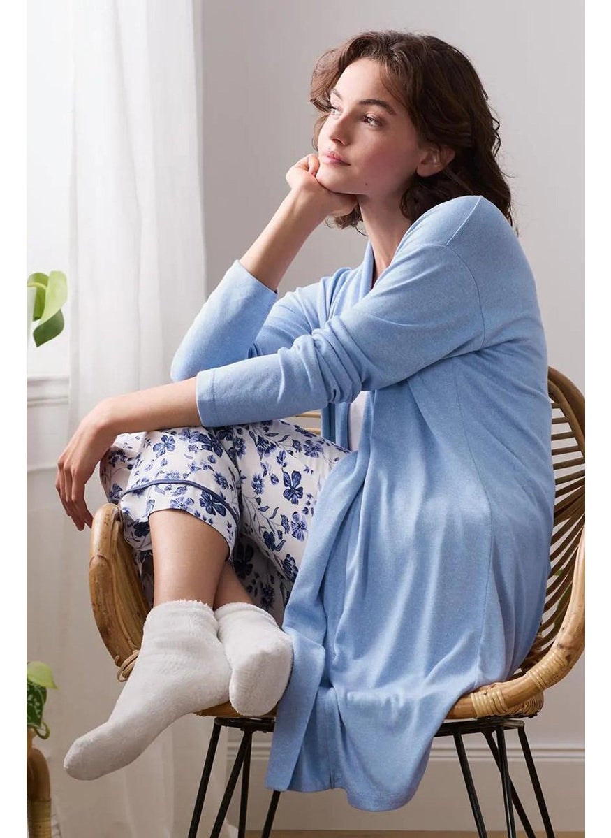 Women Regular Fit Plain Long Sleeve Open Front Cardigan, Blue