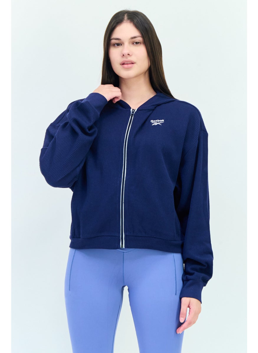 Women Sportswear Fit Long Sleeves Running Sweatshirt, Navy Blue