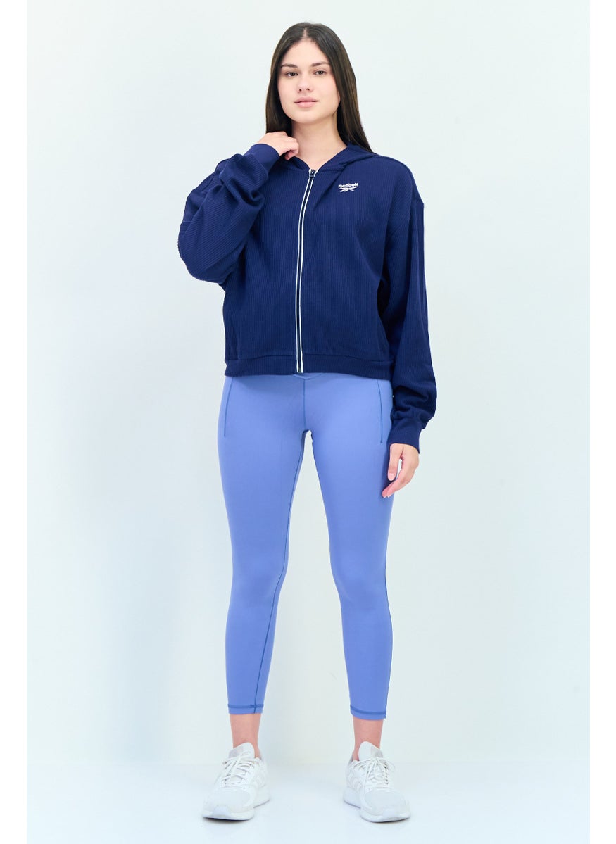 Women Sportswear Fit Long Sleeves Running Sweatshirt, Navy Blue