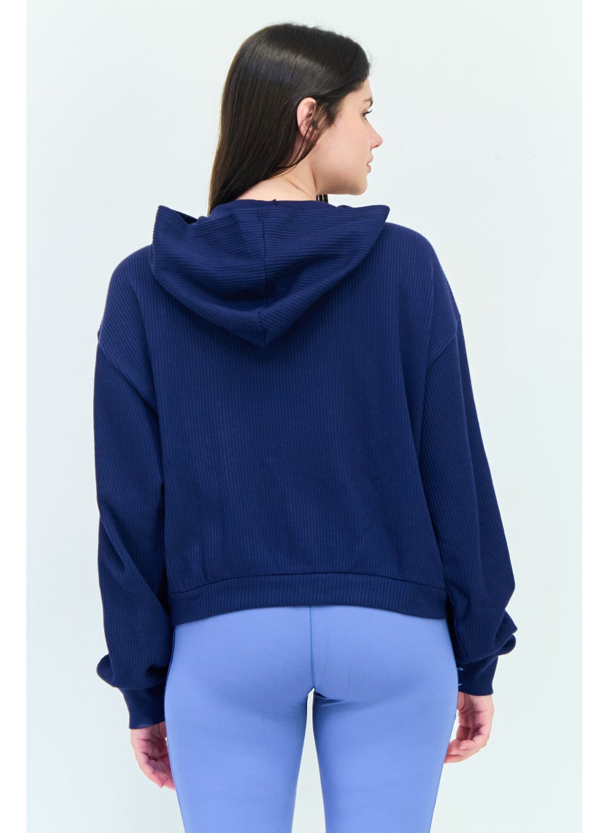 Women Sportswear Fit Long Sleeves Running Sweatshirt, Navy Blue
