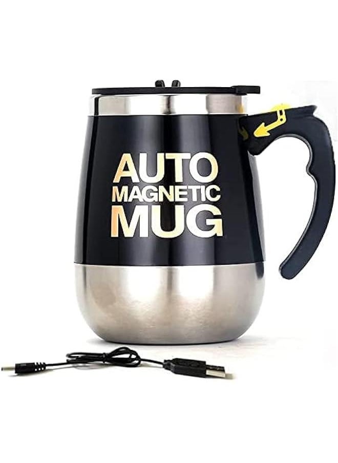 The Second Generation USB Charging Self Stirring Coffee Mug,Automatic Magnetic Stainless Steel Self Stirring Mug Automatic Mixing Tea Hot Chocolate Cocoa Protein Fit Home Office Travel… (Black)