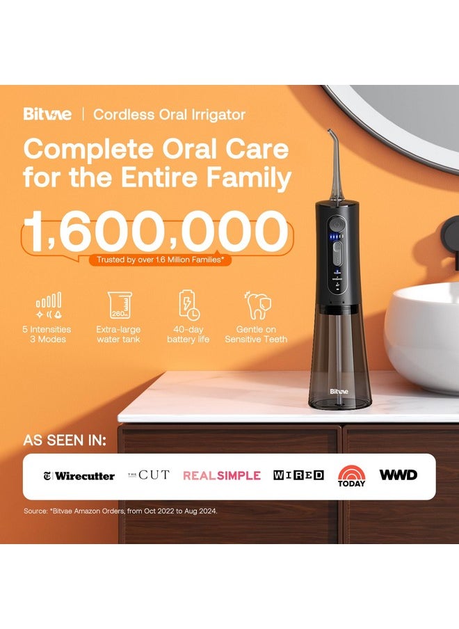 Bitvae Water Dental Flosser for Teeth, Cordless Water Teeth Cleaner Picks, 3 Modes 5 Intensities, IPX7 Waterproof, Rechargeable Water Dental Picks for Cleaning - Black