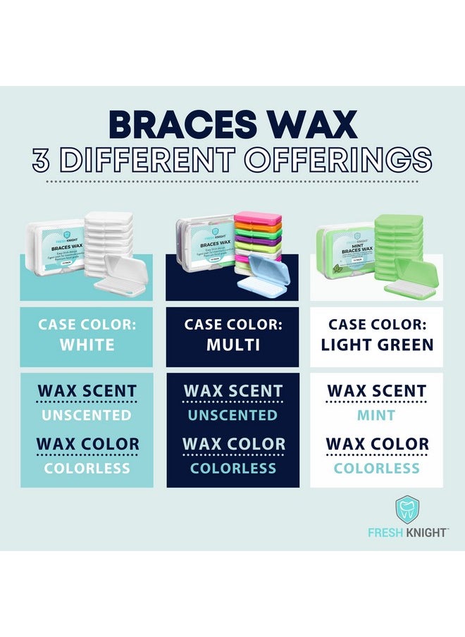 Braces Wax,10 Pack. Dental Wax for Braces & Aligners, Unscented & Flavorless - 50 Premium Orthodontic Strips. White Cases. Includes storage case. Food Grade ortho brace wax. Fresh Knight. (White)