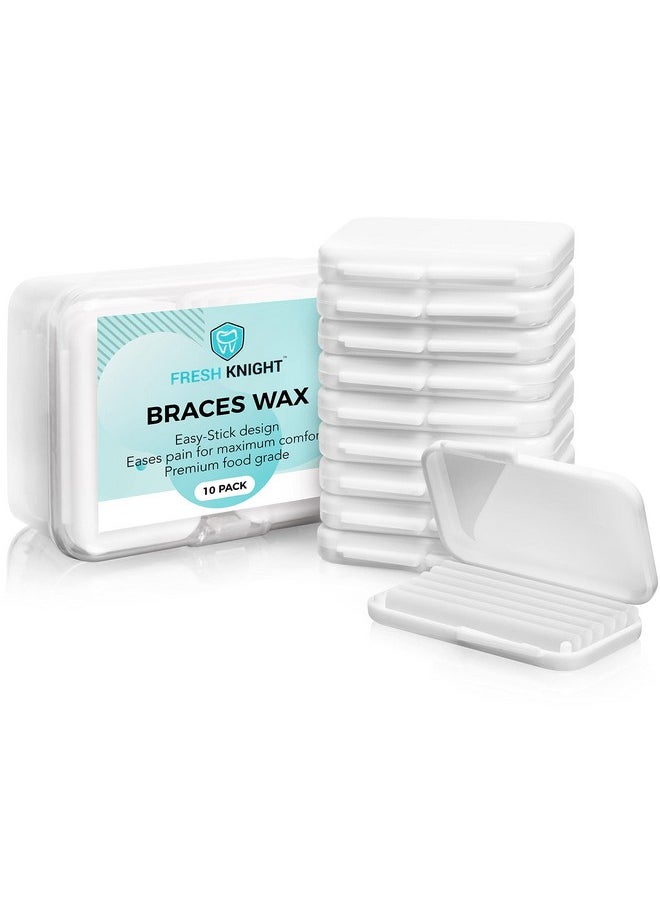 Braces Wax,10 Pack. Dental Wax for Braces & Aligners, Unscented & Flavorless - 50 Premium Orthodontic Strips. White Cases. Includes storage case. Food Grade ortho brace wax. Fresh Knight. (White)