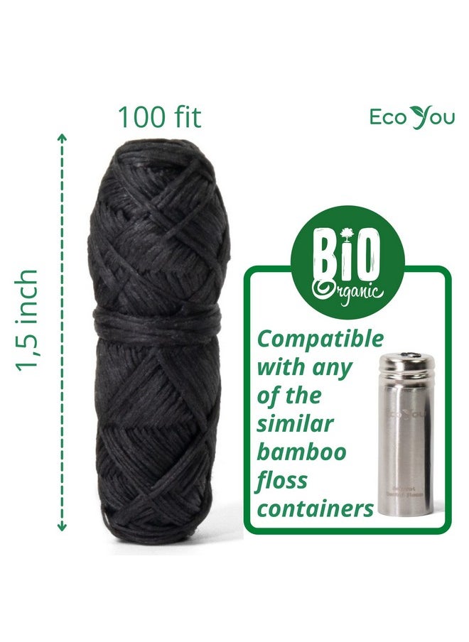 EcoYou Bamboo Charcoal Dental Floss | Mint & Candelilla Wax | Vegan & Biodegradable (4 Refills Pack)
