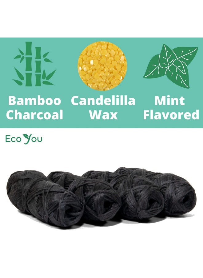 EcoYou Bamboo Charcoal Dental Floss | Mint & Candelilla Wax | Vegan & Biodegradable (4 Refills Pack)