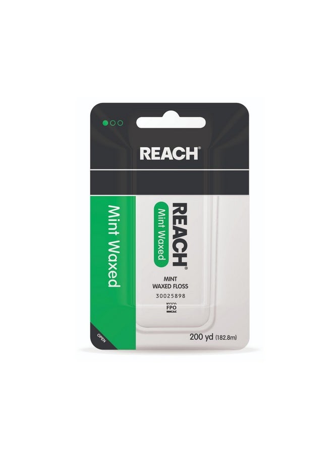 REACH Waxed Dental Floss, Mint, Plaque Remover for Teeth, Shred Resistant, Floss Slides Smoothly, Easy to Use, Waxed, Deep Cleaning Teeth, Oral Care, PFAS Free, for Adults & Kids, 1 Pack, 200 yd