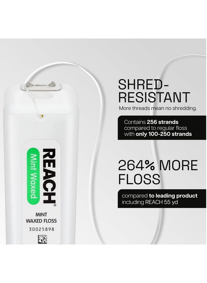 REACH Waxed Dental Floss, Mint, Plaque Remover for Teeth, Shred Resistant, Floss Slides Smoothly, Easy to Use, Waxed, Deep Cleaning Teeth, Oral Care, PFAS Free, for Adults & Kids, 1 Pack, 200 yd