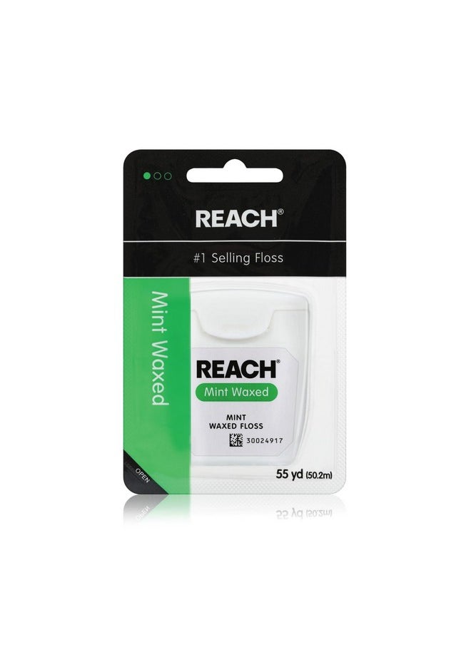 REACH Waxed Dental Floss, Mint, Plaque Remover for Teeth, Shred Resistant, Floss Slides Smoothly, Easy to Use, Waxed, Deep Cleaning Teeth, Oral Care, PFAS Free, for Adults & Kids, 1 Pack, 55 yd