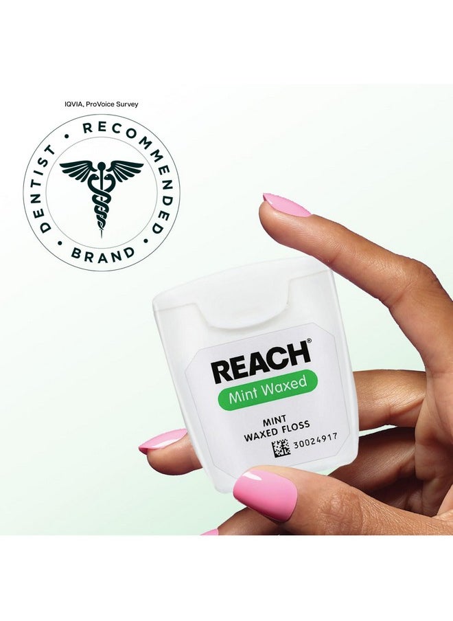 REACH Waxed Dental Floss, Mint, Plaque Remover for Teeth, Shred Resistant, Floss Slides Smoothly, Easy to Use, Waxed, Deep Cleaning Teeth, Oral Care, PFAS Free, for Adults & Kids, 1 Pack, 55 yd
