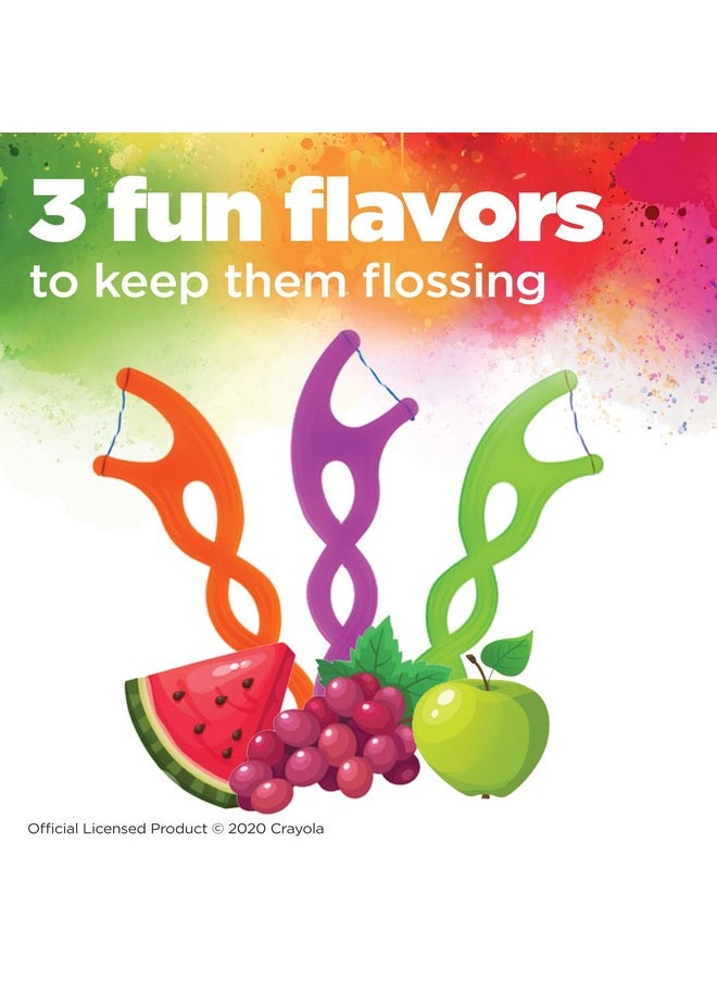 GUM Crayola Twistables Kids Flossers with Fluoride - Designed for Little Hands - Three Fun Fruit Flavors - Easy to Use Kids Floss Picks for Children Ages 3+, 75 ct