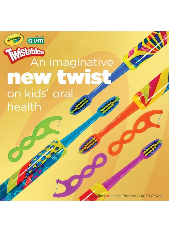 GUM Crayola Twistables Kids Flossers with Fluoride - Designed for Little Hands - Three Fun Fruit Flavors - Easy to Use Kids Floss Picks for Children Ages 3+, 75 ct