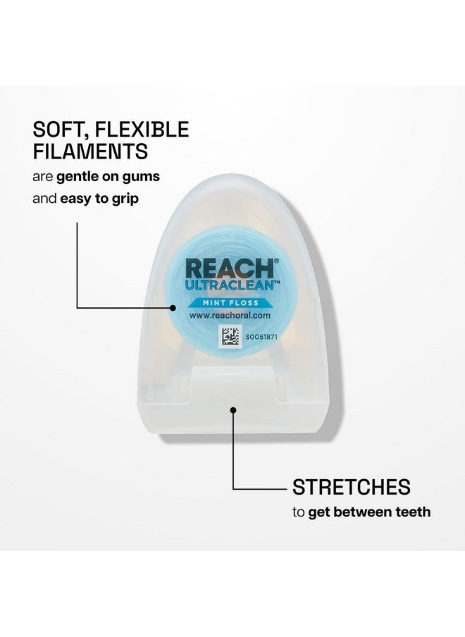 REACH Ultraclean Dental Floss, Mint, Plaque Remover for Teeth, Shred Resistant, Waxed, Easy on Gums & Teeth, Mint, Oral Care, PFAS Free, for Adults & Kids, 6 Pack, 30 yd