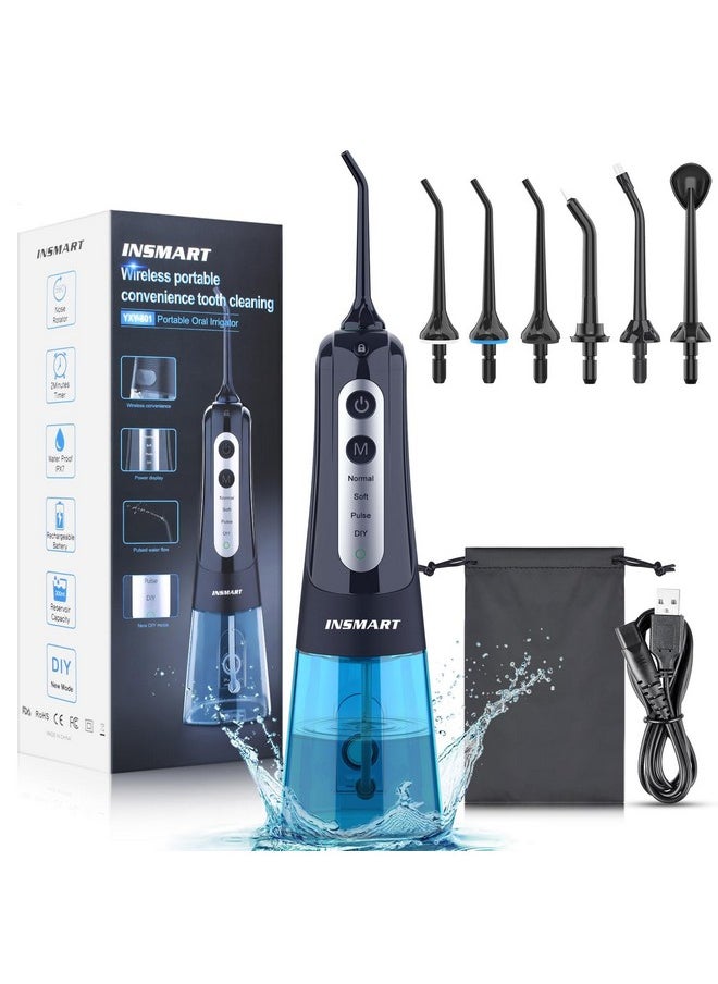 Cordless Water Dental Flosser Teeth Cleaner, INSMART Professional 300ML Tank DIY Mode USB Rechargeable Dental Oral Irrigator for Home and Travel, IPX7 Waterproof 4 Modes Irrigate for Oral Care Blue