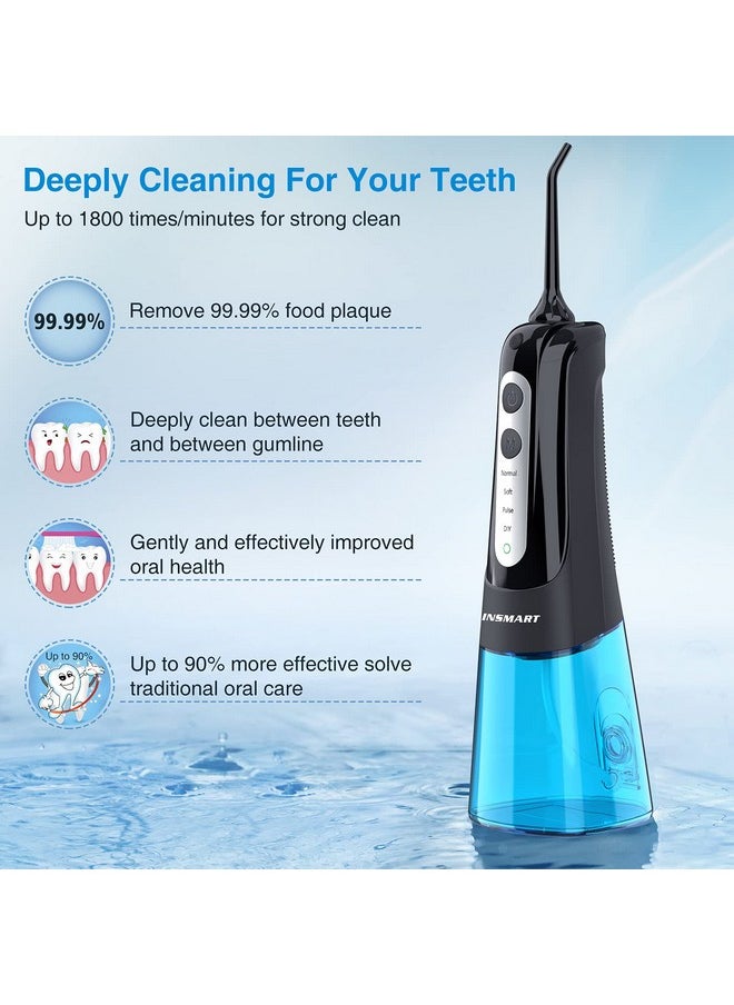Cordless Water Dental Flosser Teeth Cleaner, INSMART Professional 300ML Tank DIY Mode USB Rechargeable Dental Oral Irrigator for Home and Travel, IPX7 Waterproof 4 Modes Irrigate for Oral Care Blue