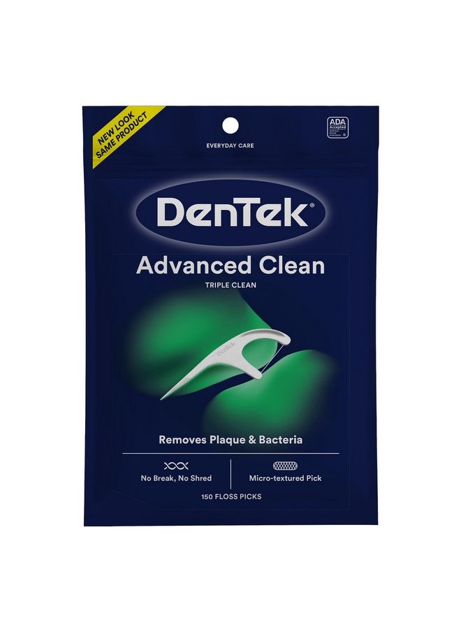 DenTek Triple Clean Advanced Clean Floss Picks, No Break & No Shred Floss, 150 Count, (Packaging May Vary)