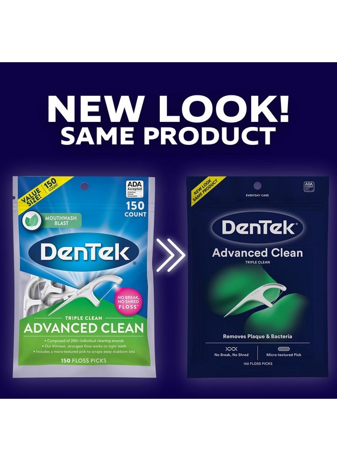 DenTek Triple Clean Advanced Clean Floss Picks, No Break & No Shred Floss, 150 Count, (Packaging May Vary)