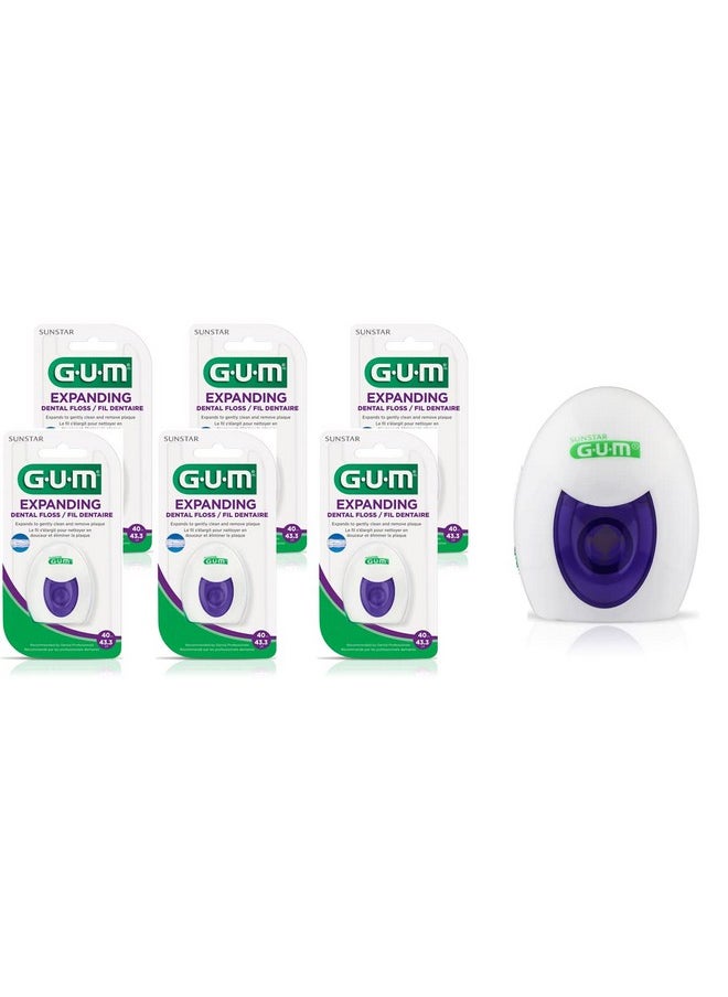 GUM Deep Clean Expanding Dental Floss - Waxed Woven Floss - Effective Plaque Removal for Tight Teeth - Unflavored (6pk)