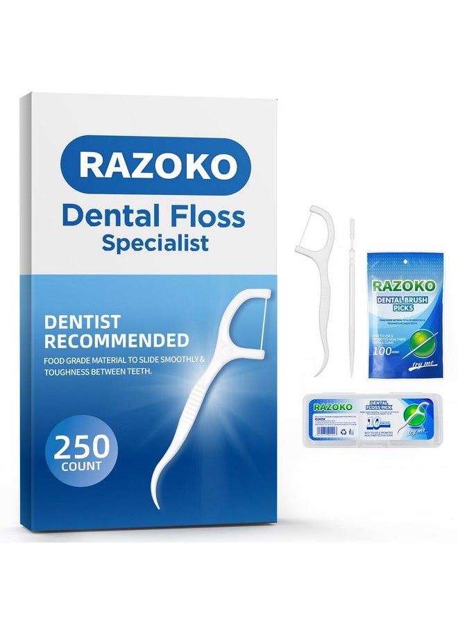 Dental Floss Picks Toothpicks 250pcs with Portable Cases and 100pcs BrushPicks Interdental Toothpicks