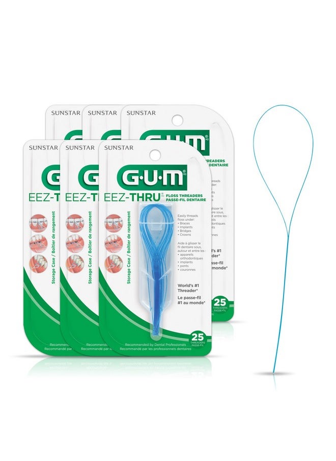 GUM EEZ-Thru Floss Threaders, Dental Flossers for Braces, Bridges, & Implants,25ct(6pk)