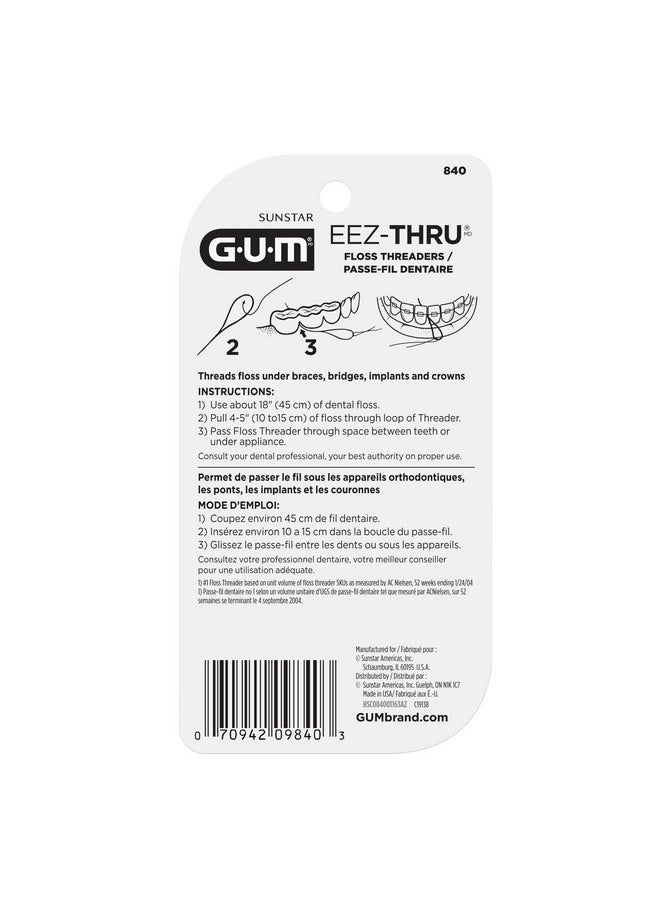 GUM EEZ-Thru Floss Threaders, Dental Flossers for Braces, Bridges, & Implants,25ct(6pk)