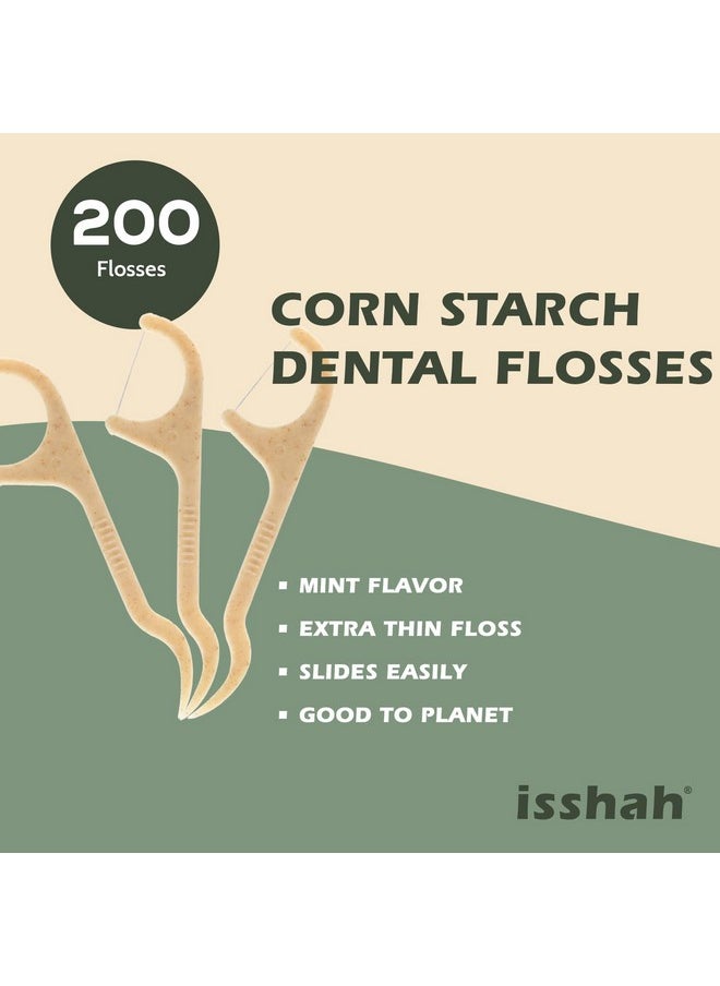Natural Dental Floss Picks - 200 Count - PETA Approved, BPA Free, Vegan, Sustainable, Eco Friendly, Natural Dental Flossers by Isshah (Mint)