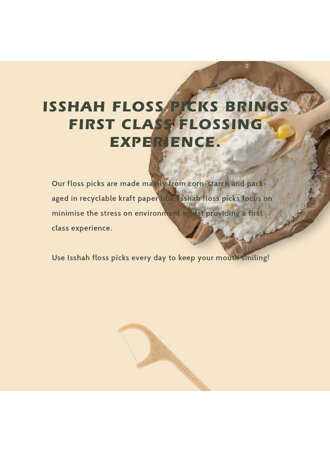 Natural Dental Floss Picks - 200 Count - PETA Approved, BPA Free, Vegan, Sustainable, Eco Friendly, Natural Dental Flossers by Isshah (Mint)