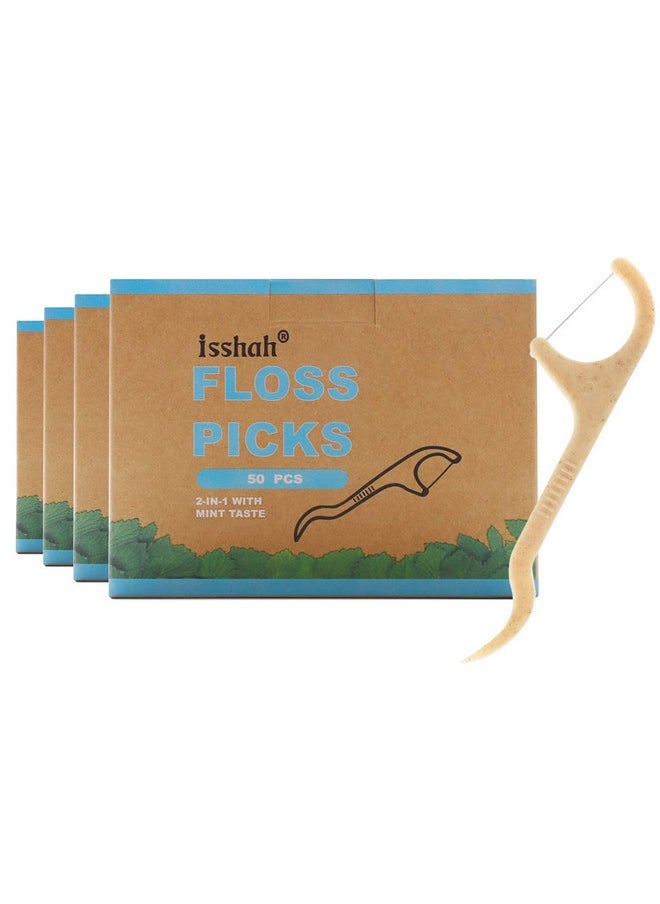 Natural Dental Floss Picks - 200 Count - PETA Approved, BPA Free, Vegan, Sustainable, Eco Friendly, Natural Dental Flossers by Isshah (Mint)