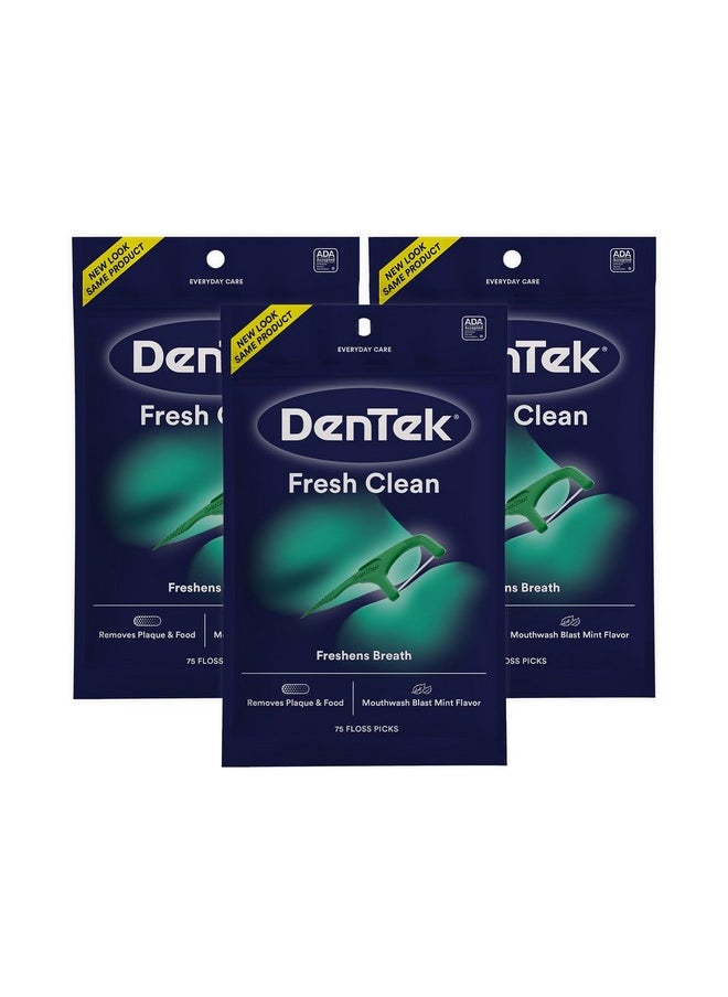 DenTek Fresh Clean Floss Picks, For Extra Tight Teeth, 75 Count, 3 Pack