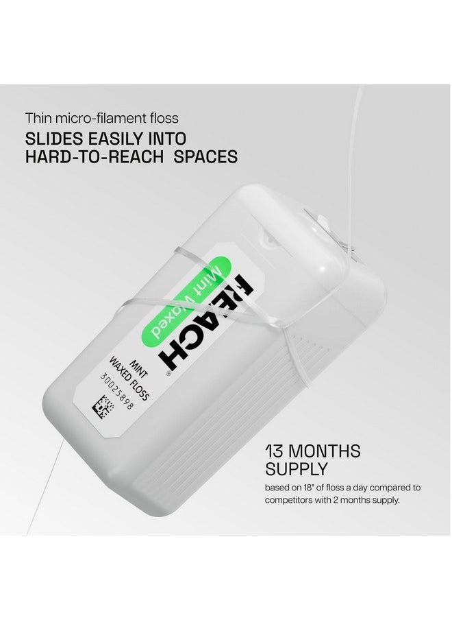 REACH Waxed Dental Floss, Mint, Plaque Remover for Teeth, Shred Resistant, Floss Slides Smoothly, Easy to Use, Waxed, Deep Cleaning Teeth, Oral Care, PFAS Free, for Adults & Kids, 6 Pack, 200 yd